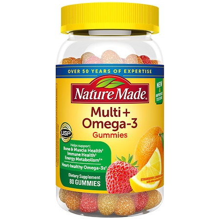 Nature Made Multivitamin + Omega-3 Gummies Strawberry, Lemon & Orange - 80.0 ea