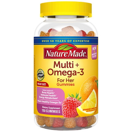 Nature Made Women's Multivitamin + Omega-3 Gummies Lemon, Orange & Strawberry - 150.0 ea
