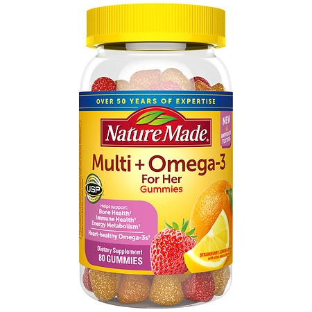 Nature Made Women's Multivitamin + Omega-3 Gummies Lemon, Orange & Strawberry - 80.0 ea